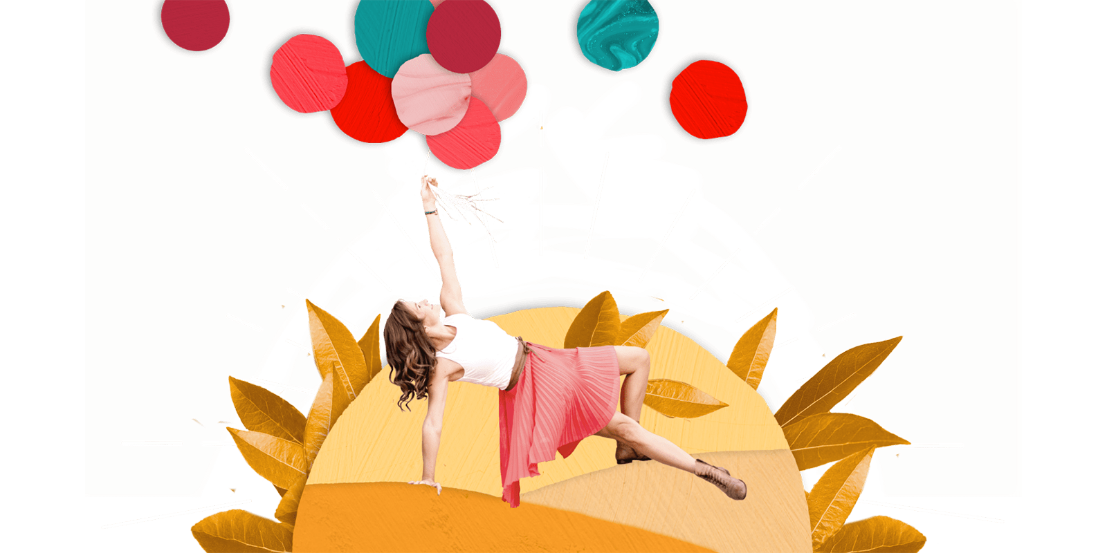 Nancy in Yoga Pose Collage mit Luftballons